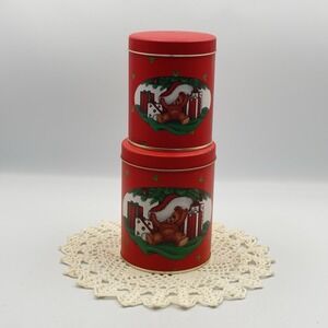 Vintage House of Lloyd‎ 1988 Christmas 2 Piece Canister with Lids Teddy Bear